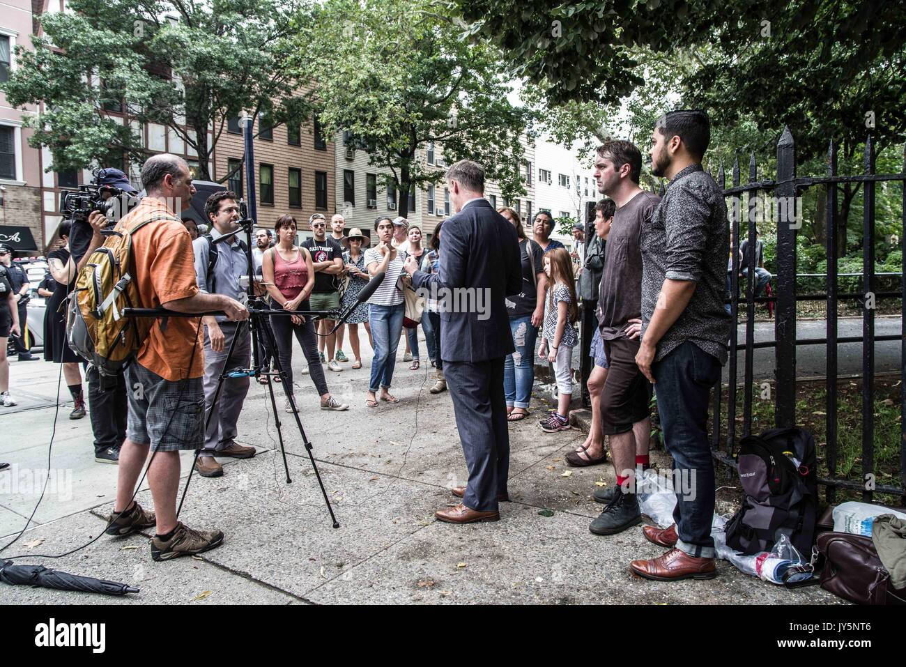 New York City, New York, USA. 18th Aug, 2017. Held at Brooklyn's McGolrick Park, a group of citizens held a demonstration against Nazis, the Alt-Right, and 'Proud Boys'' (the latter is a far-right group grounded by former Vice commentator Gavin McInnes that has been accused of white supremacy and creating violent disturbances). Credit: ZUMA Press, Inc./Alamy Live News Stock Photo