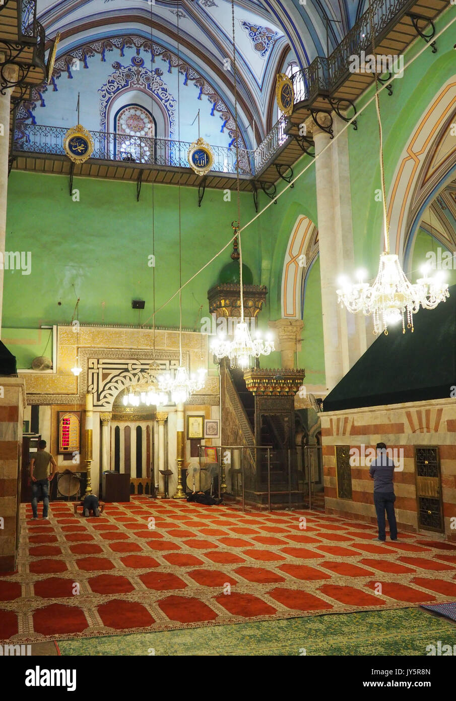 The great interior of the Ibrahimi-Mosque in Hebron in the West Bank, Palestinian Territories, 08 August 2017. The building was partly declared UNESCO world heritage. Now, it runs under Palestinian Territories. The Israelis regard this as a denial of the place's Jewish roots. Photo: Stefanie Järkel/dpa Stock Photo