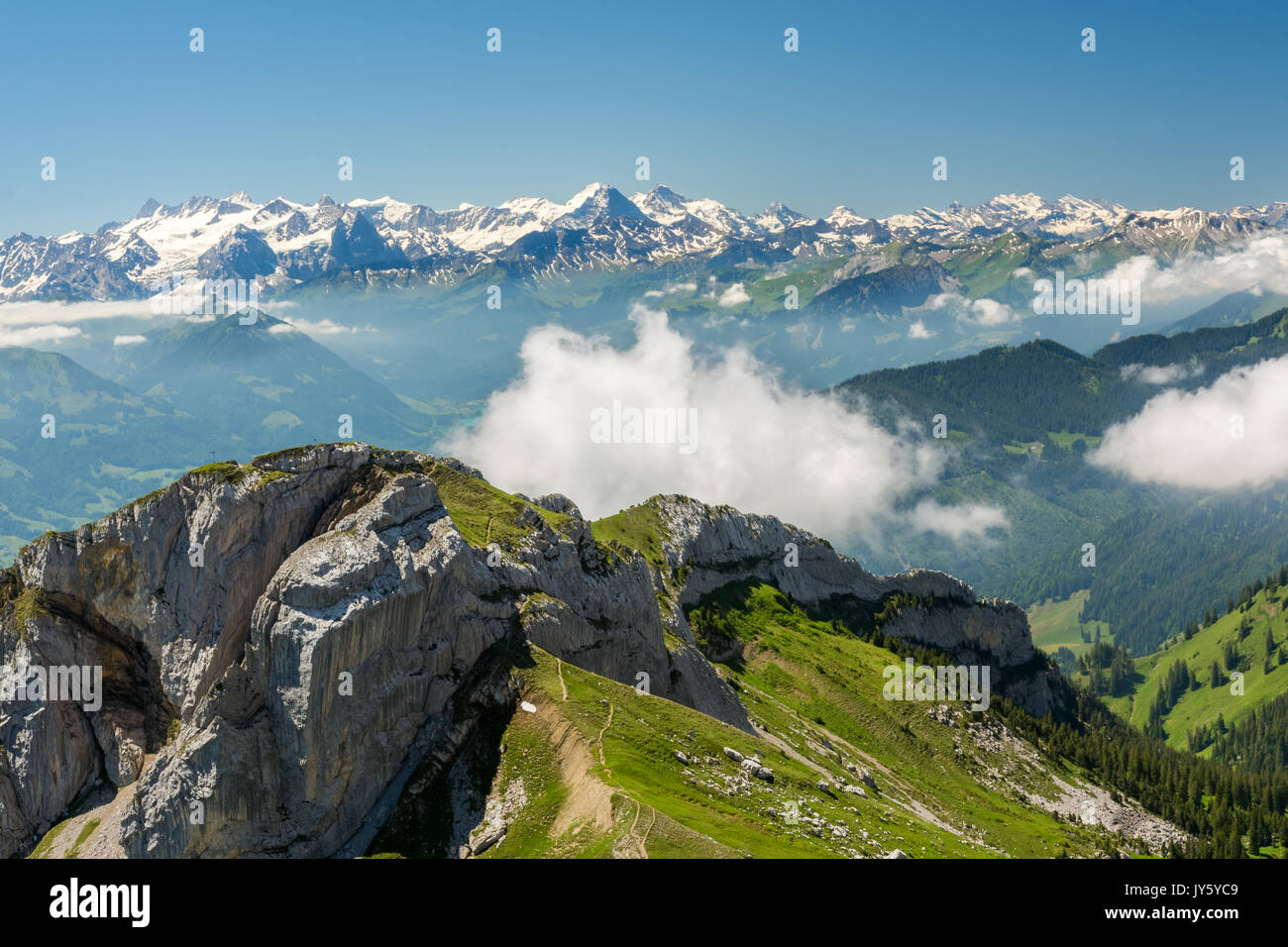 Swiss Alps from Mount Pilatus near Luzern, Switzerland Stock Photo