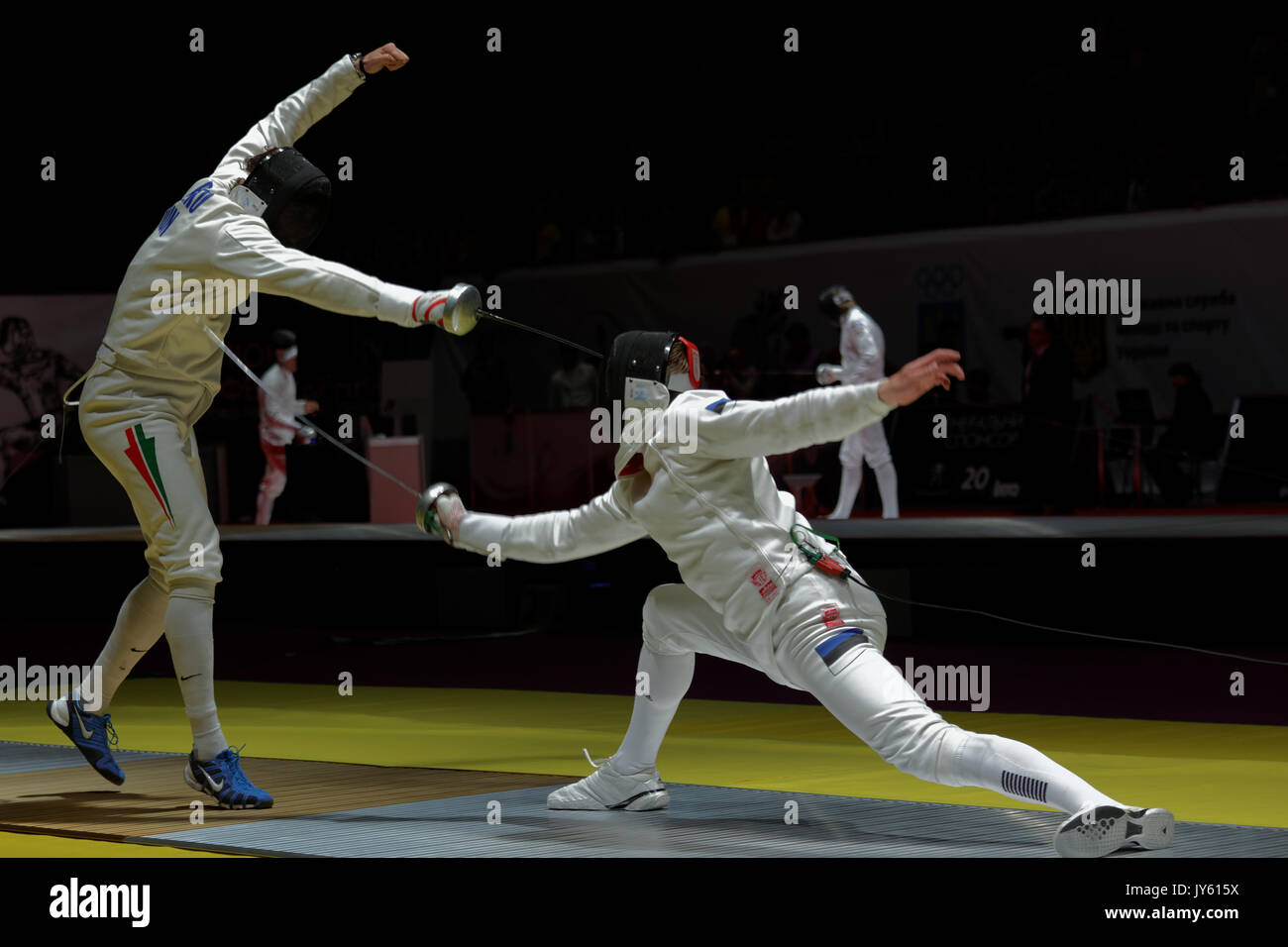 Kiev, Ukraine April 14, 2012 One of fights during World Fencing