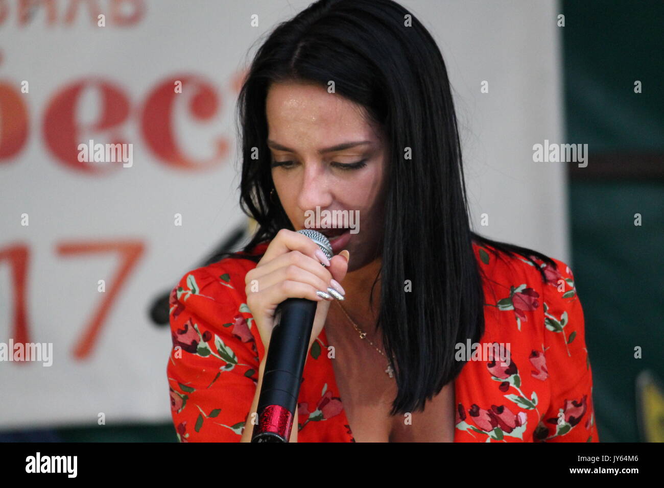 performance of Victoria Sheiko and cover band "Colibri" on the stage of ...