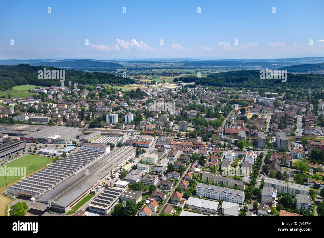 Luftbild der Stadt  Biel mit Mett-Bözingen *** Local Caption *** Berne, Biel, Bützingen, Studen, City, Switzerland, Aerial View, aerial photography, f Stock Photo