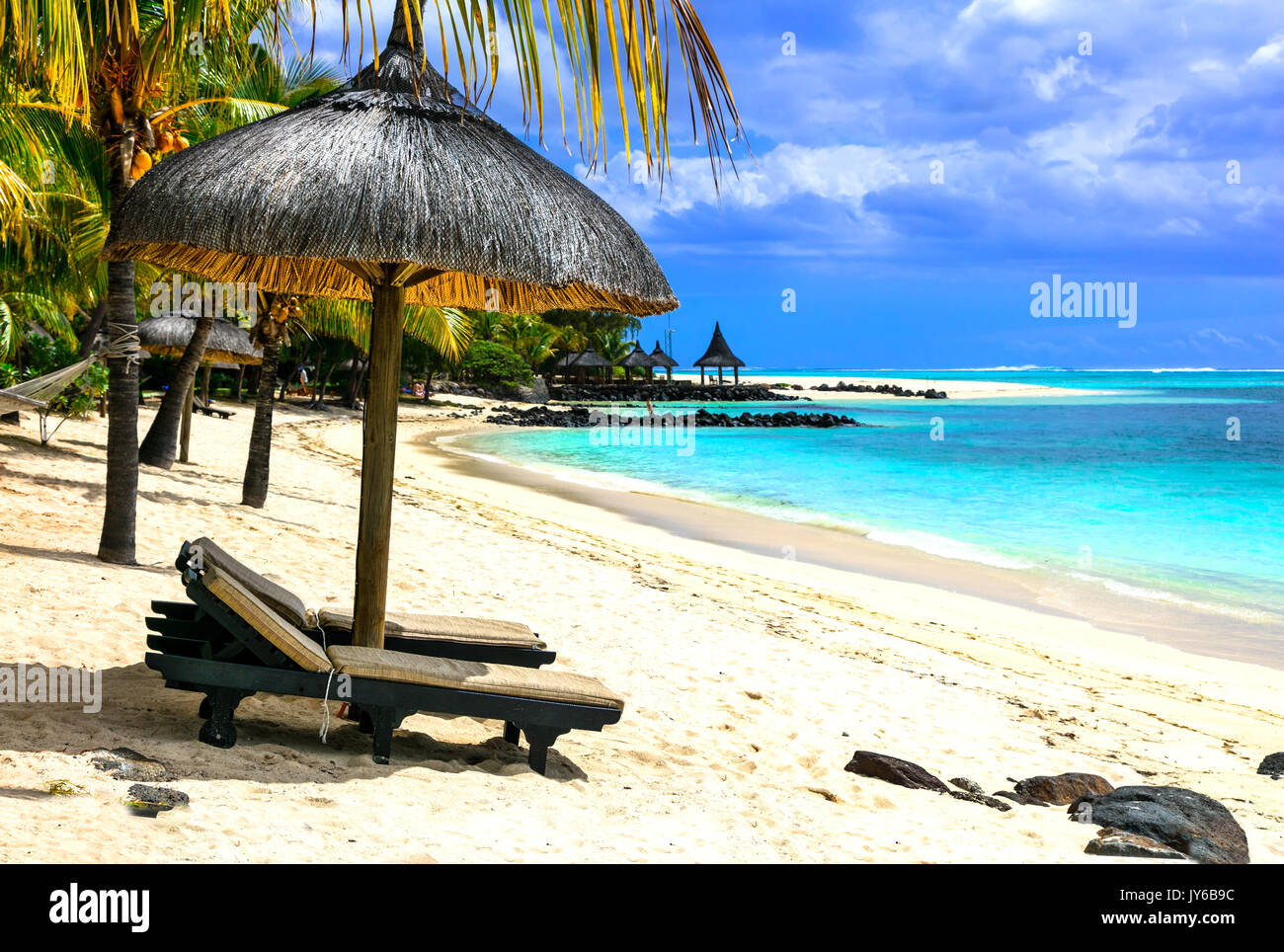 Tropical holidays - white sandy beaches and turquoise sea of Mauritius island Stock Photo