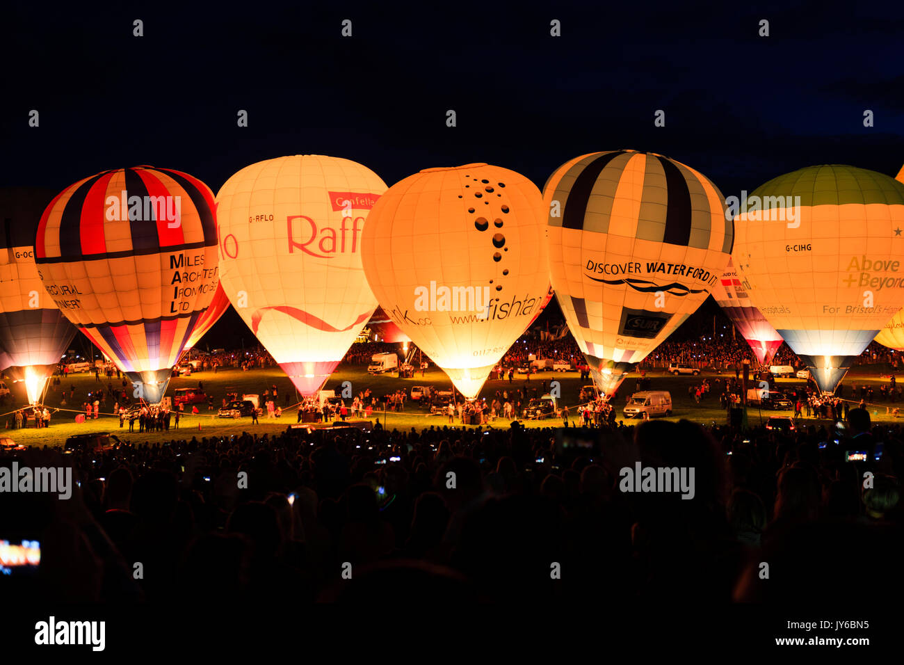 A view of the Night Glow at Bristol Balloon Fiesta 2017 at Ashton Court, Bristol. Stock Photo