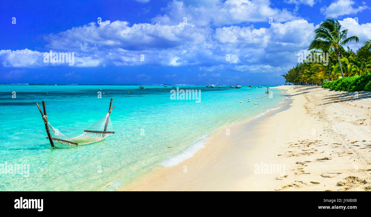 Tropical holidays - white sandy beaches and turquoise sea of Mauritius island Stock Photo