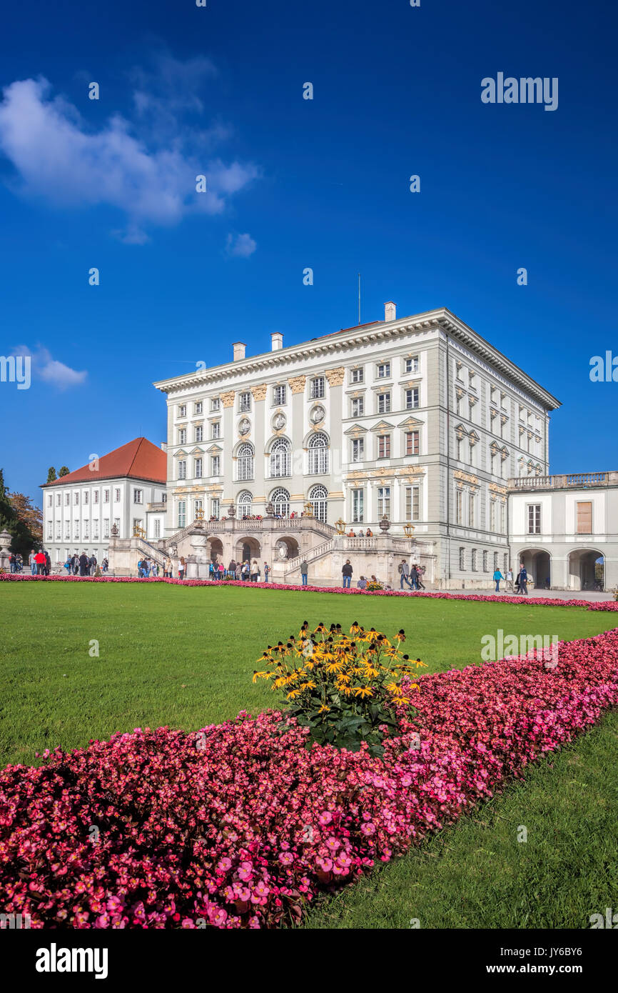 Nymphenburg Palace with the royal garden in Munich, Germany Stock Photo
