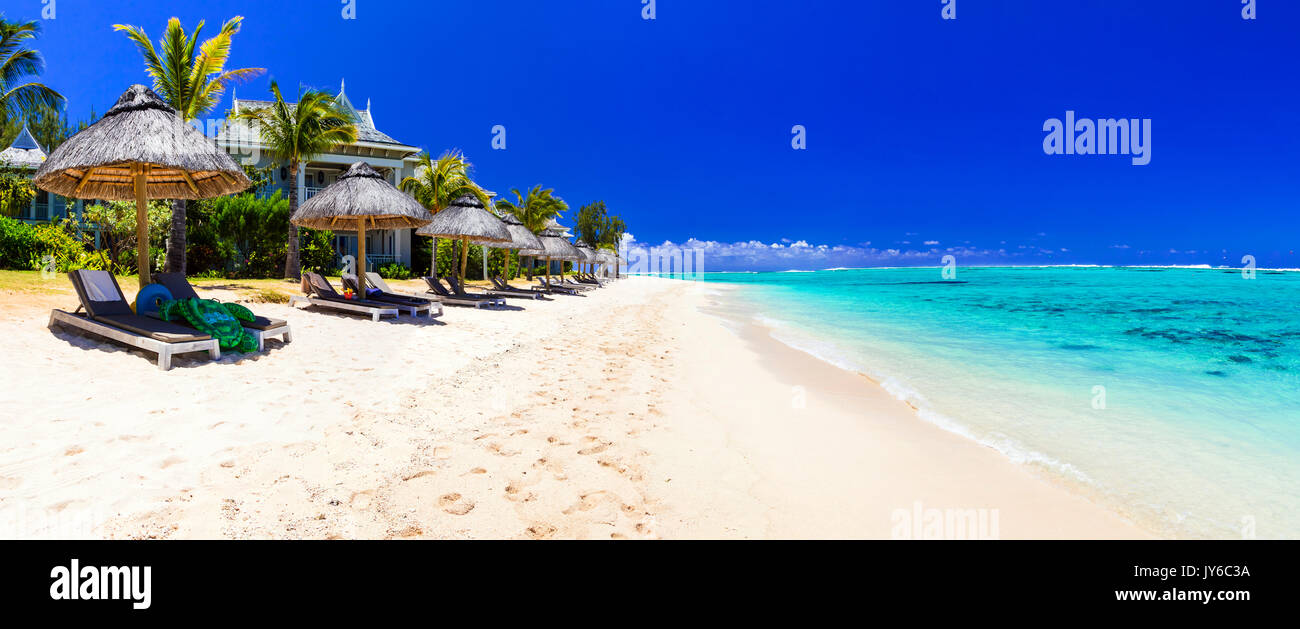 Tropical holidays - white sandy beaches and turquoise sea of Mauritius island Stock Photo