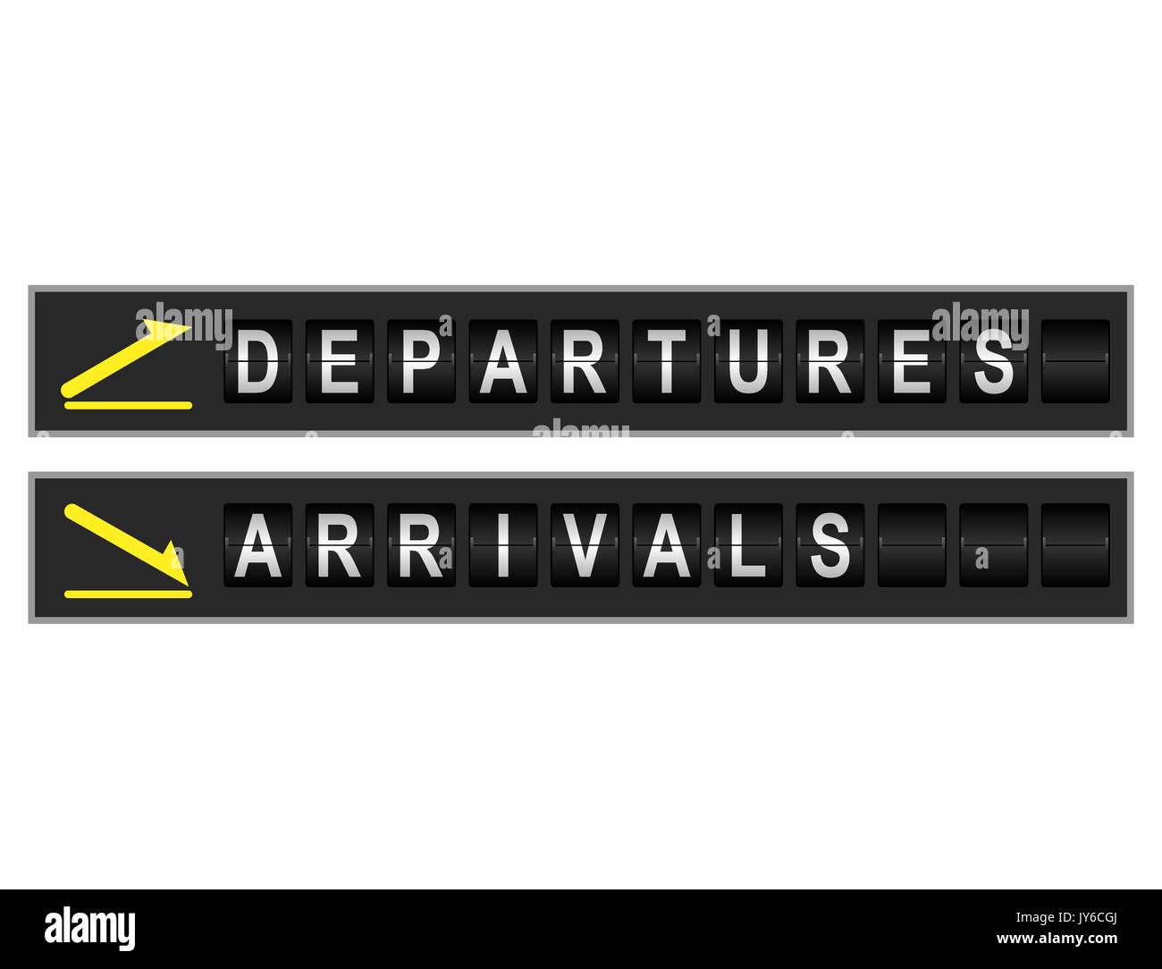 Departures and arrivals mechanical display font signs Stock Vector