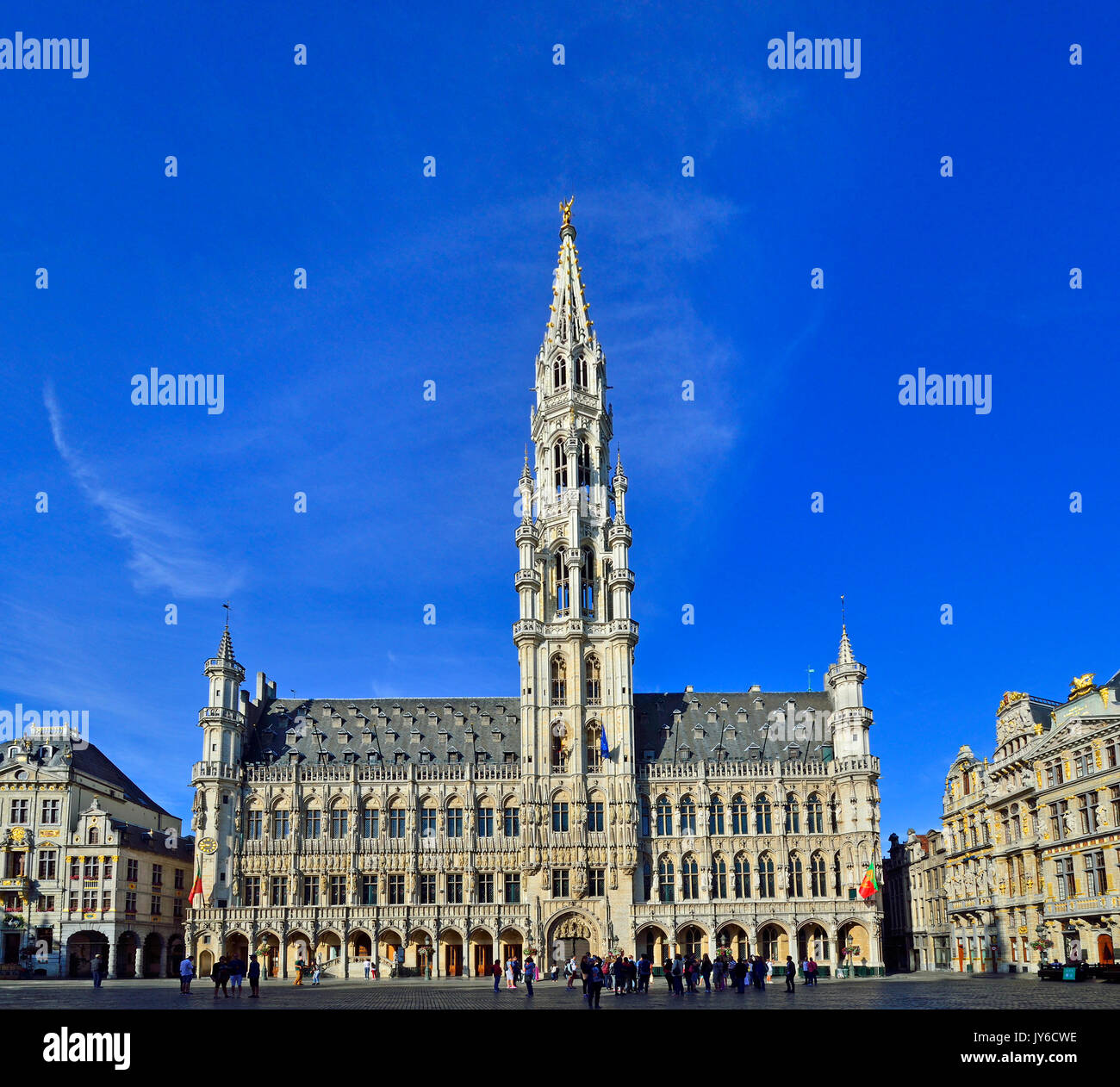 Brussels, Belgium. Grand Place: Hotel de Ville / Stadhuis / Town Hall (15thC, Gothic) Stock Photo