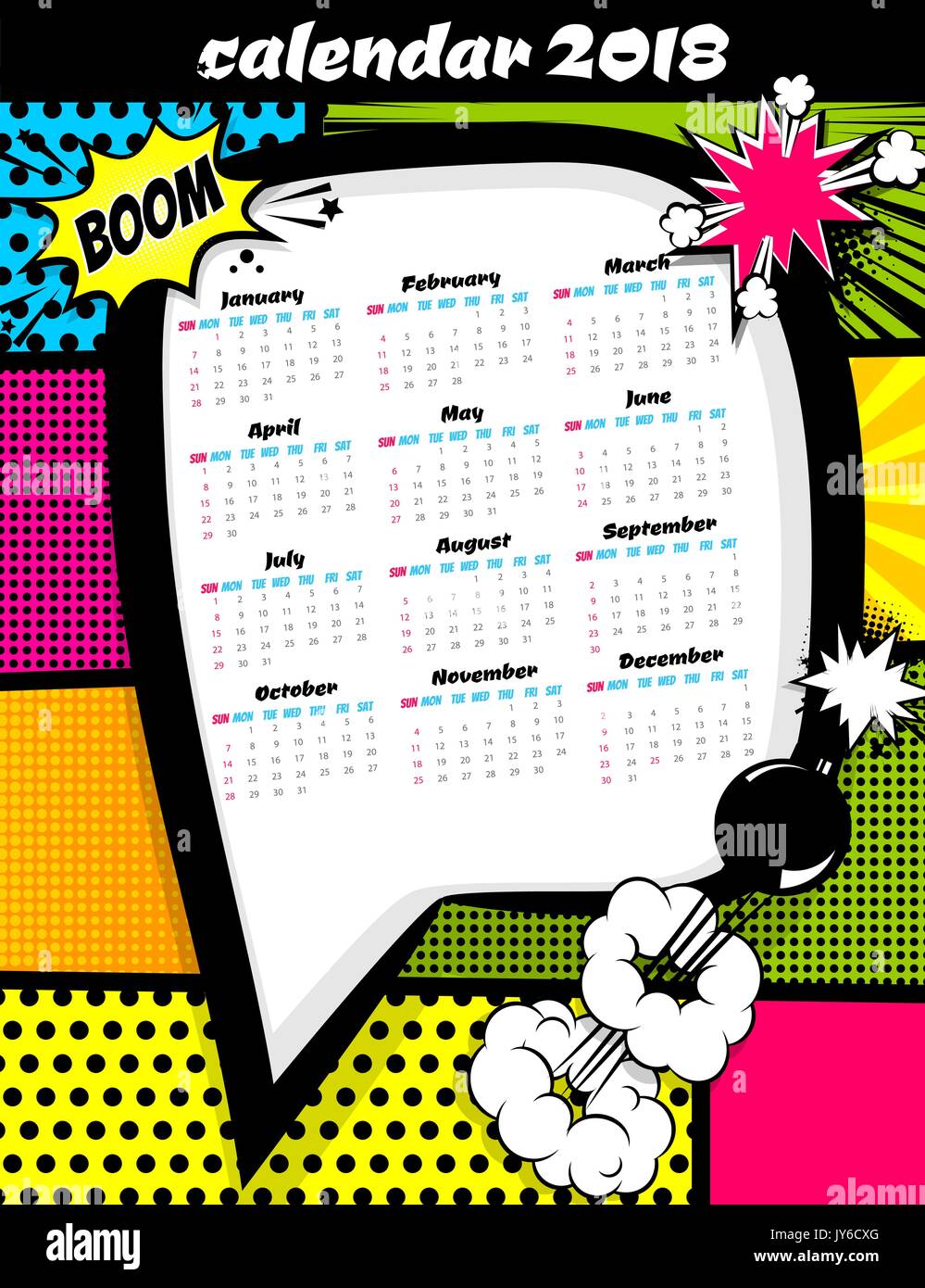 2018 calendar pop art template Stock Vector Image & Art Alamy