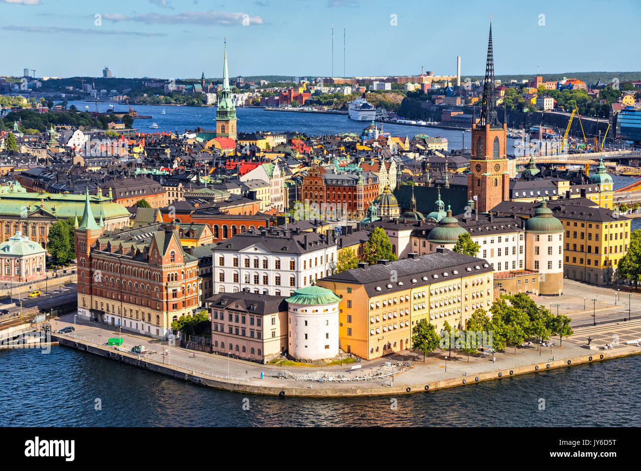 Old Town (Gamla Stan) of Stockholm, Sweden. Aerial view on city skyline on Riddarholmen island Stock Photo