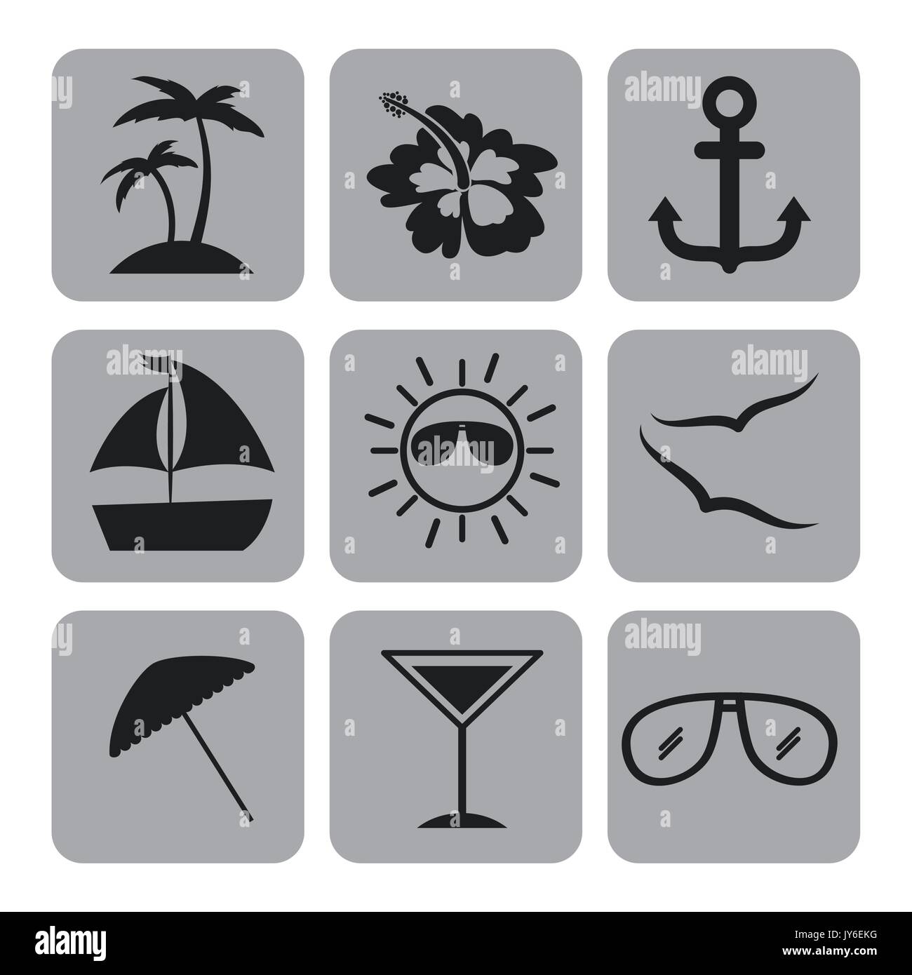 icon set summer flat Stock Vector Image & Art - Alamy