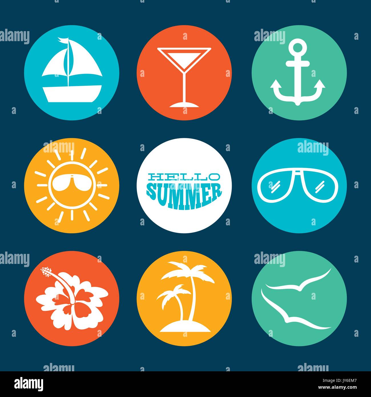 icon set summer flat Stock Vector Image & Art - Alamy
