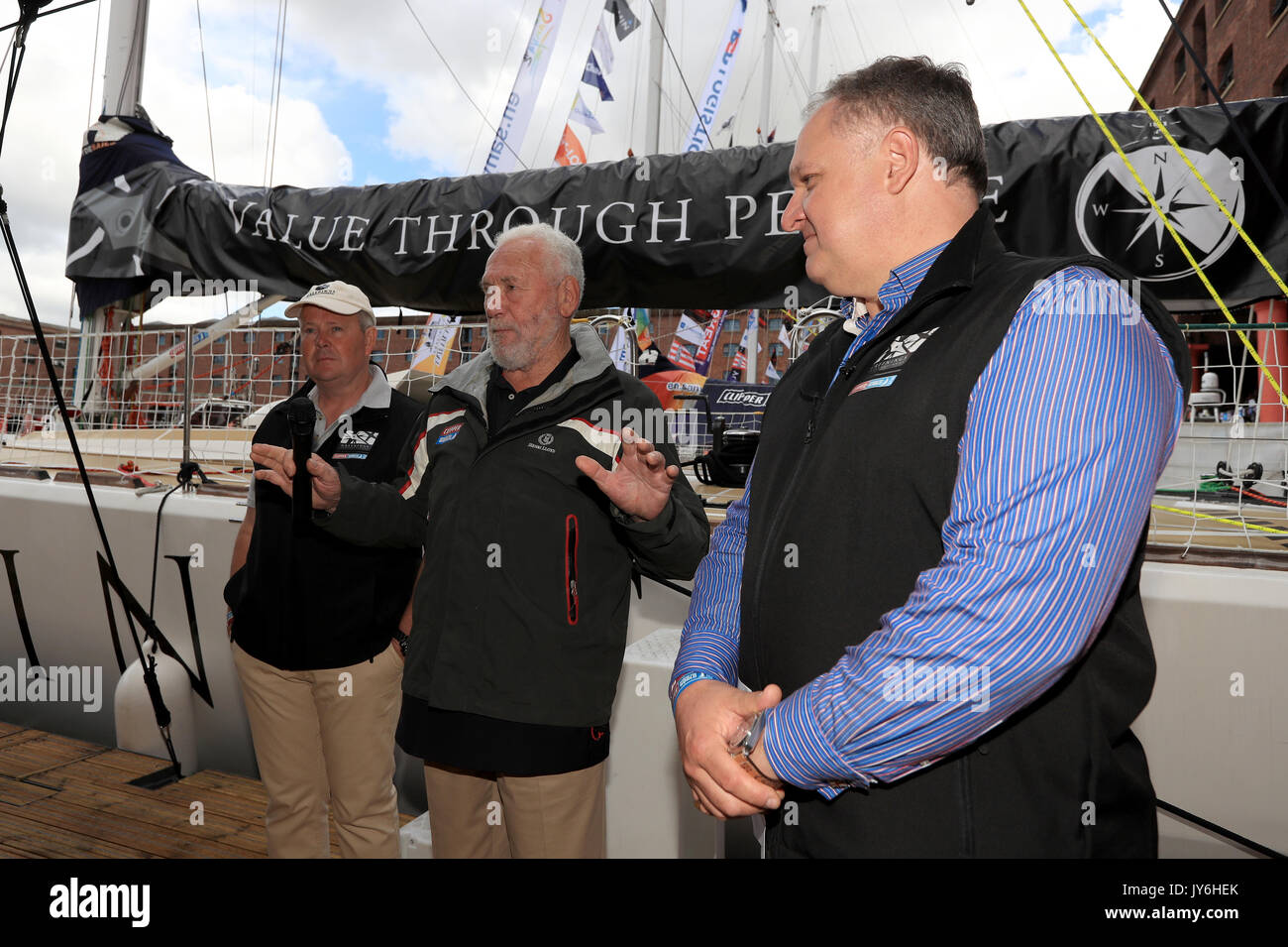 Sir robin knox johnston speaks alongside andrew greening hires stock