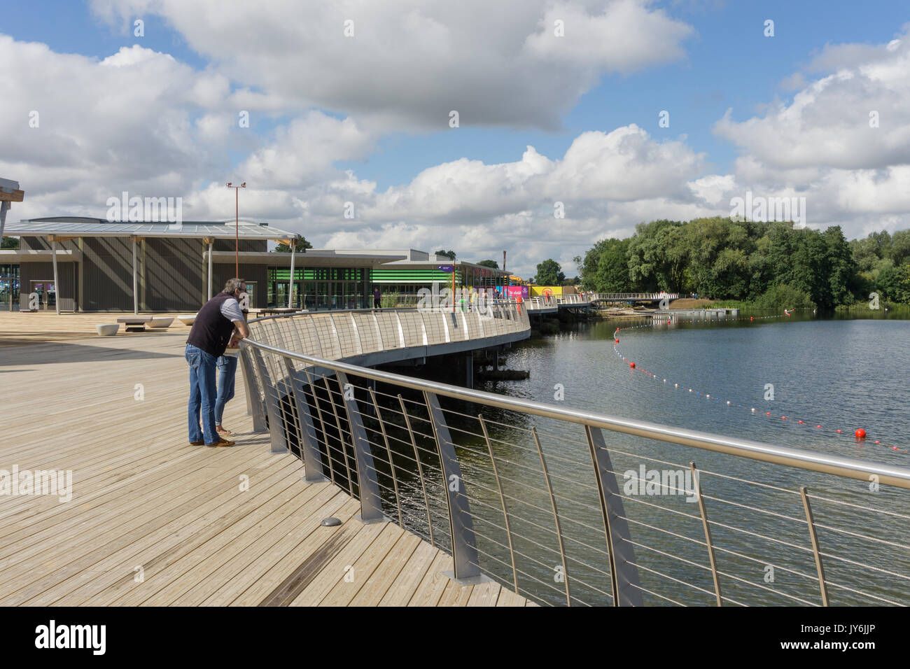 Views across the lake at Rushden Lakes Shopping Centre, a retail