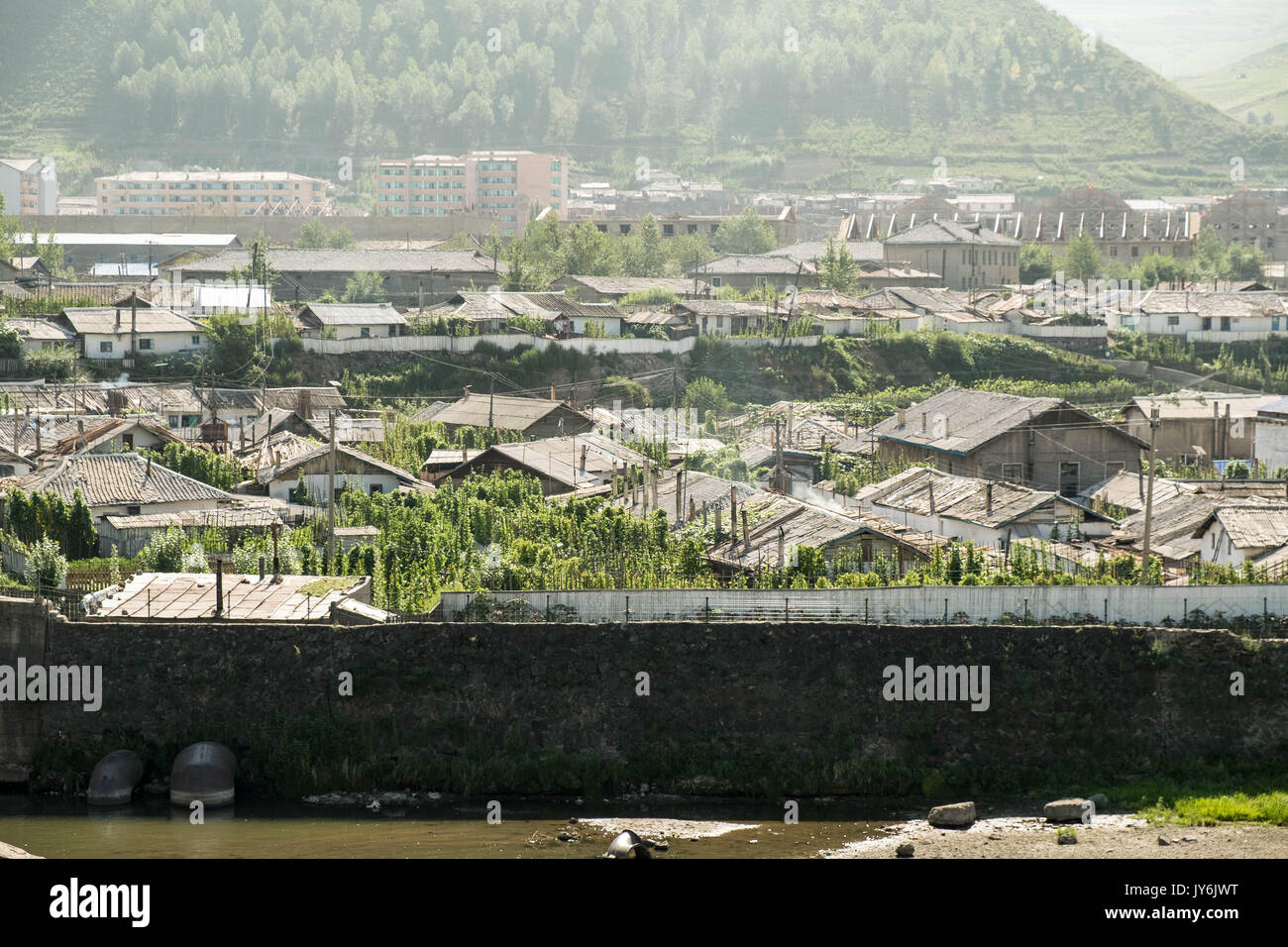 Hyesan, Ryanggang province, North Korea – August 5, 2017: The city has a population of approximately 200.000 and is set on the bank of the Yalu river Stock Photo