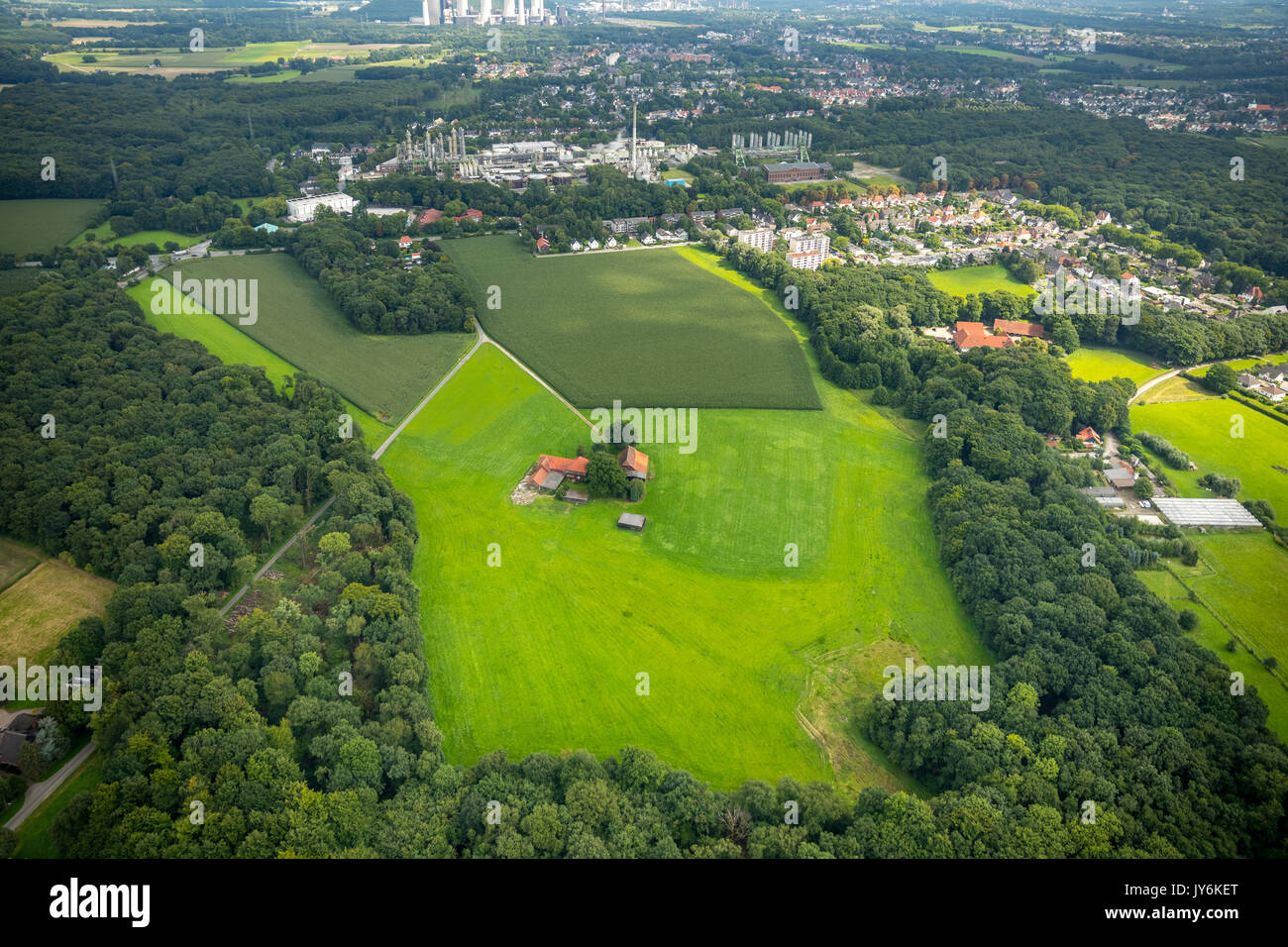 Well study area Schanze Heide, farms, farm, west of the phenolic chemistry, INEOS Phenol, Gladbeck, Ruhr, Nordrhein-Westfalen, Germany, Europe, Gladbe Stock Photo