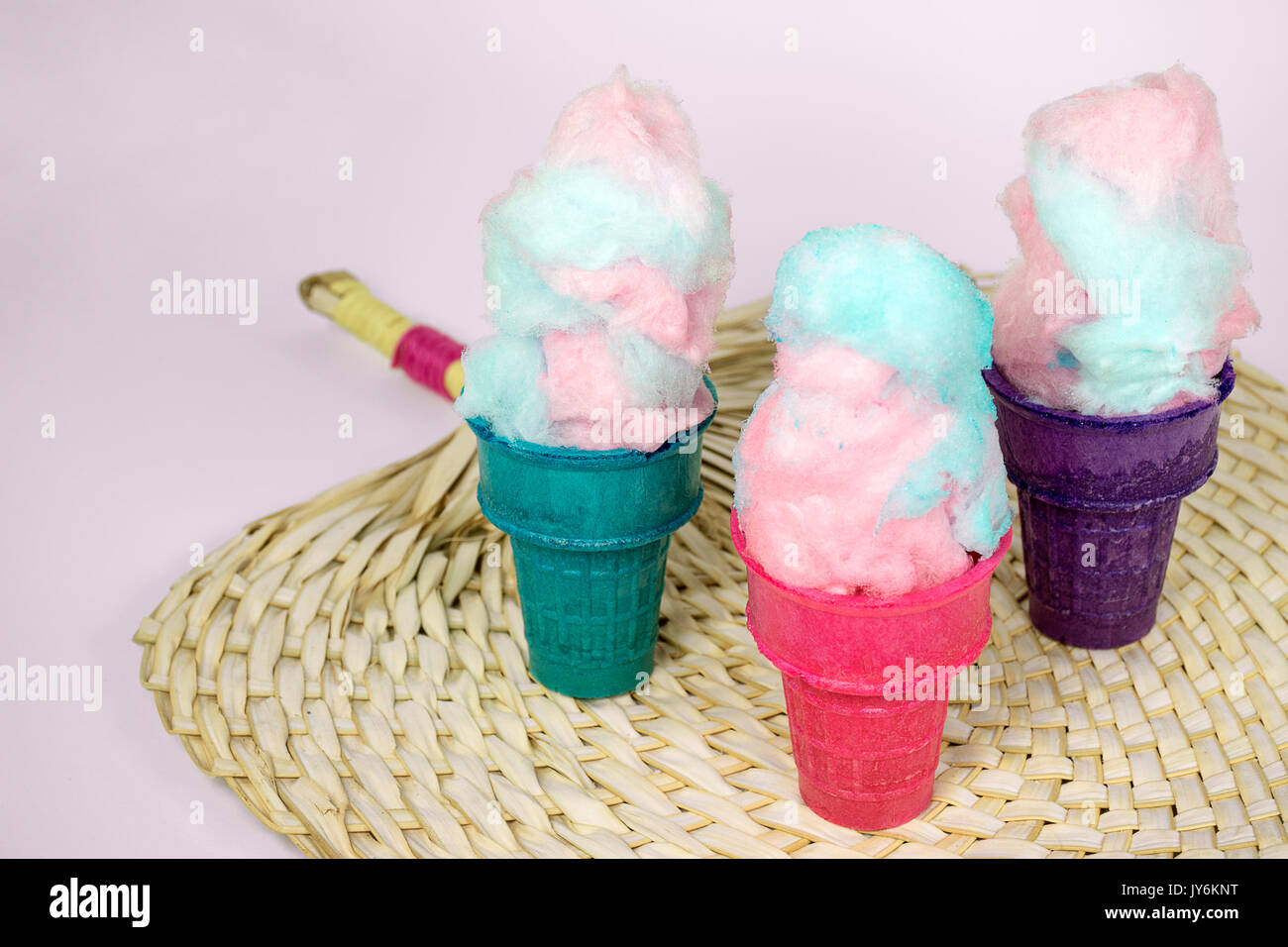 Cotton Candy In Colorful Ice Cream Cups On Bamboo Place Mat Stock Photo Alamy
