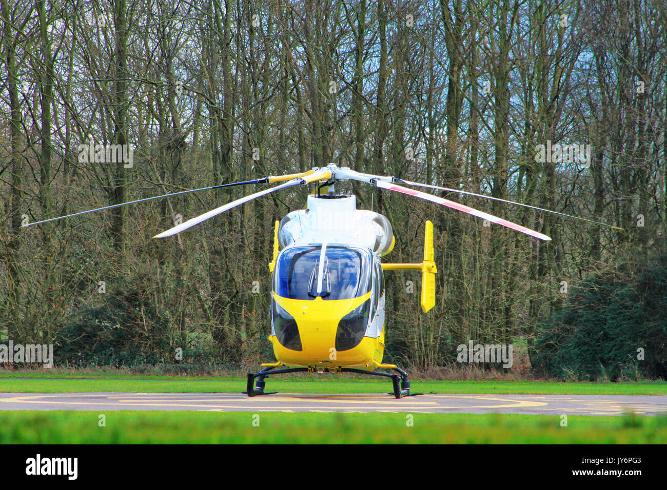 Ambulance helicopter. Yellow helicopter, England UK Stock Photo Alamy