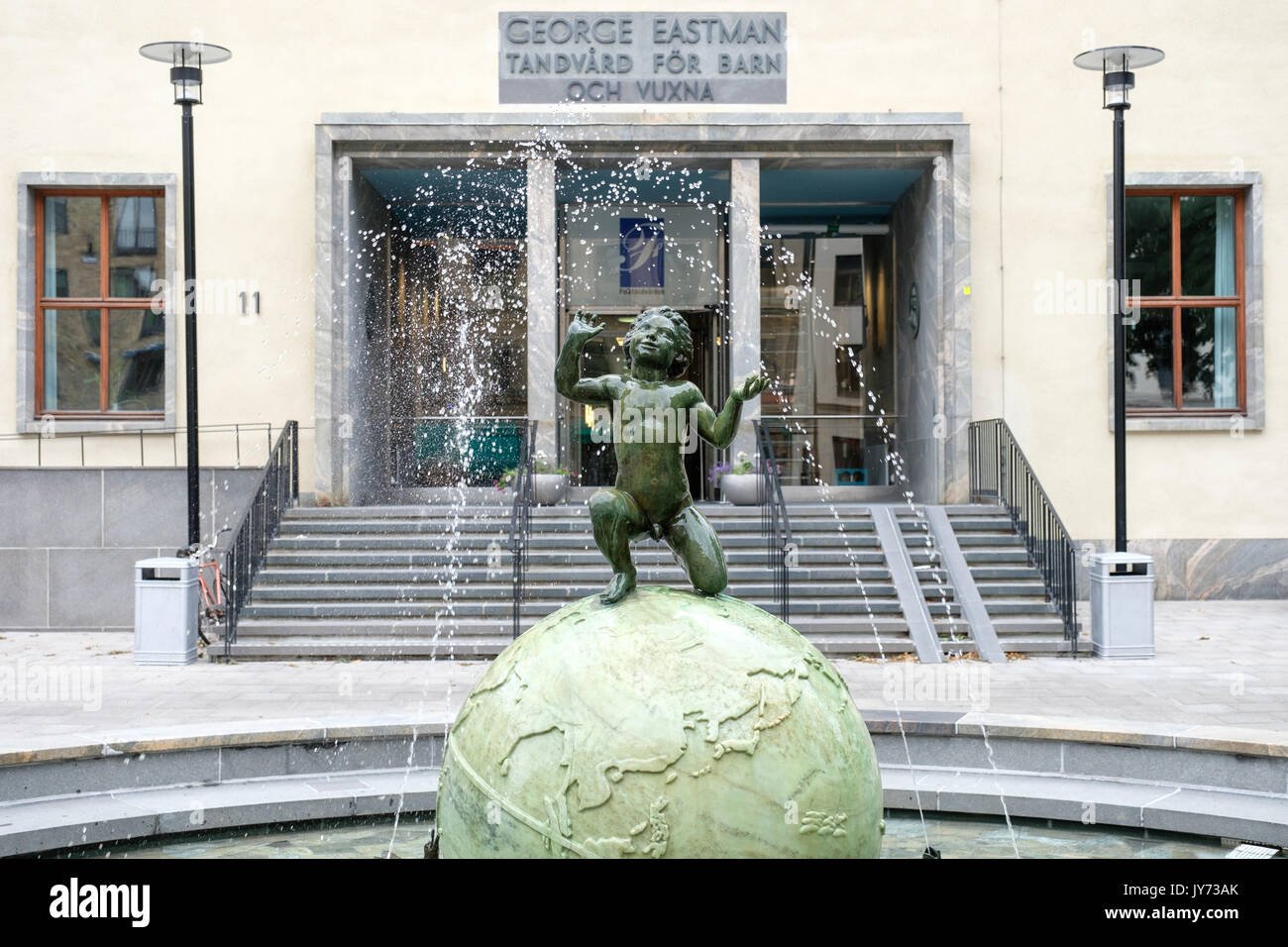 The Eastman institute and the Eastman fountain on in Stockholm, Sweden. The institute was donated by George Eastman to provide free dental care Stock Photo