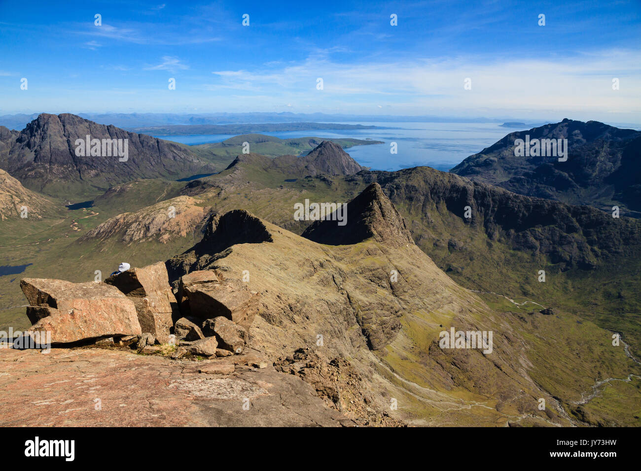 The view while Hiking up Sgurr nan Gillean in the Cullin Ridge near  Sligachan on the Isle of Skye Stock Photo