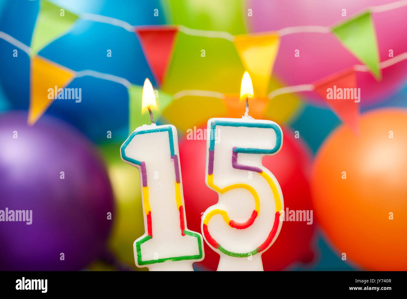 Happy Birthday number 15 celebration candle with colorful ...