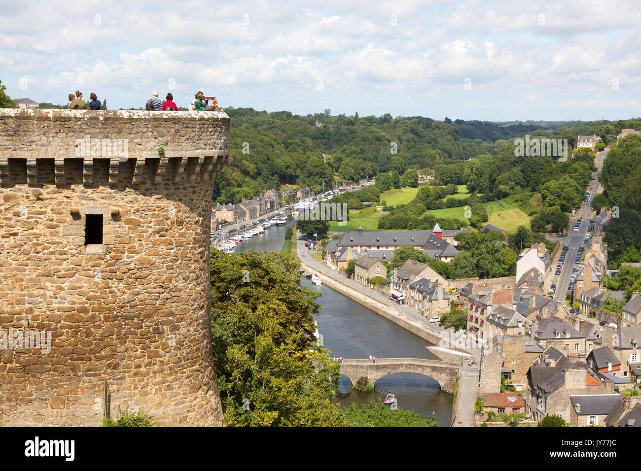 Dinan, Brittany, France - the River Rance and St Catherines Tower, part of the walls of the Old Town; Dinan France Stock Photo