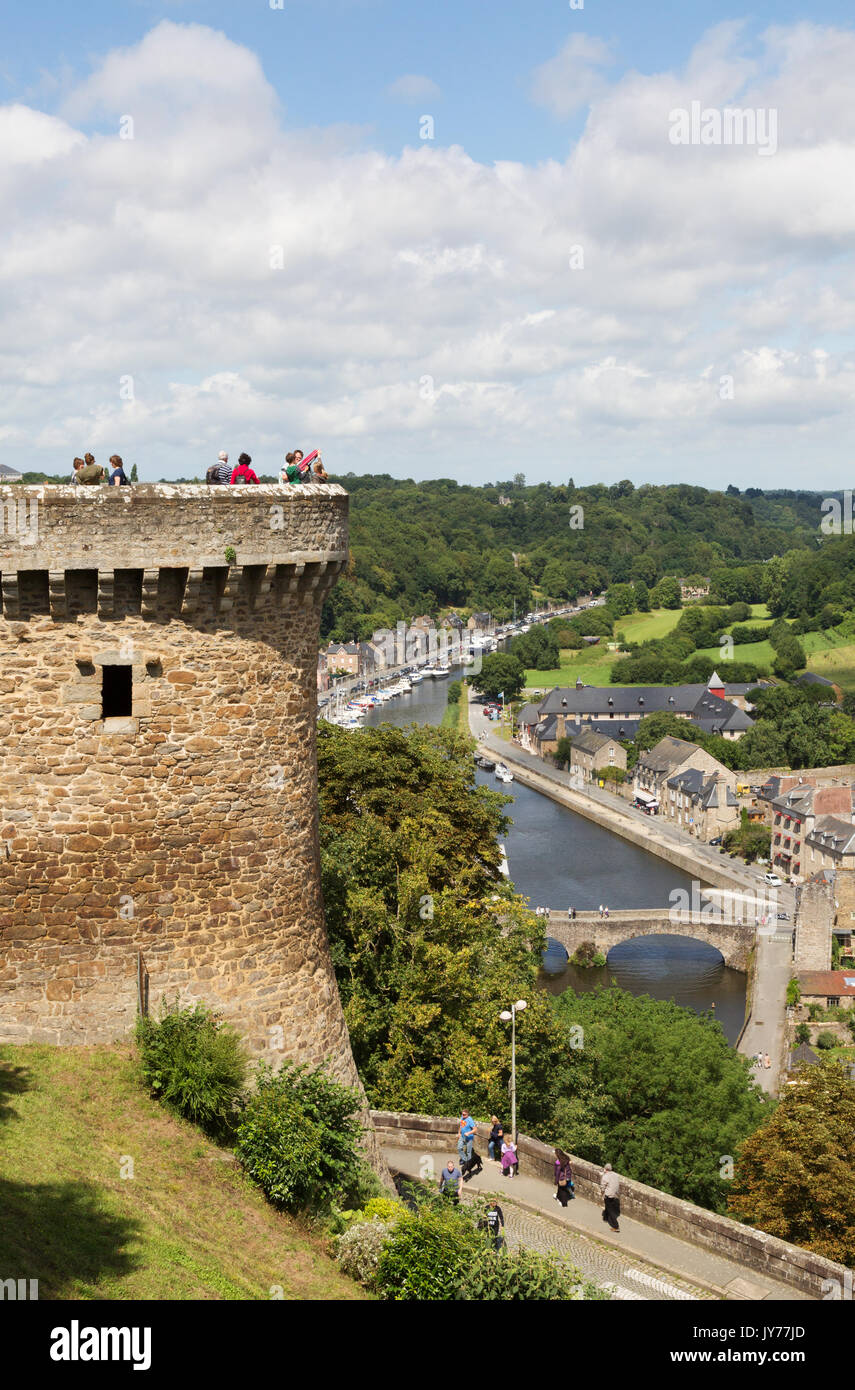 Dinan, Brittany, France - the River Rance and St Catherines Tower, part of the walls of the Old Town; Dinan France Stock Photo