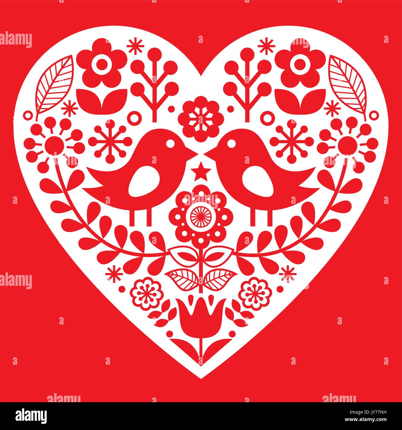 Valentine S Day Folk Pattern With Birds And Flowers Finnish