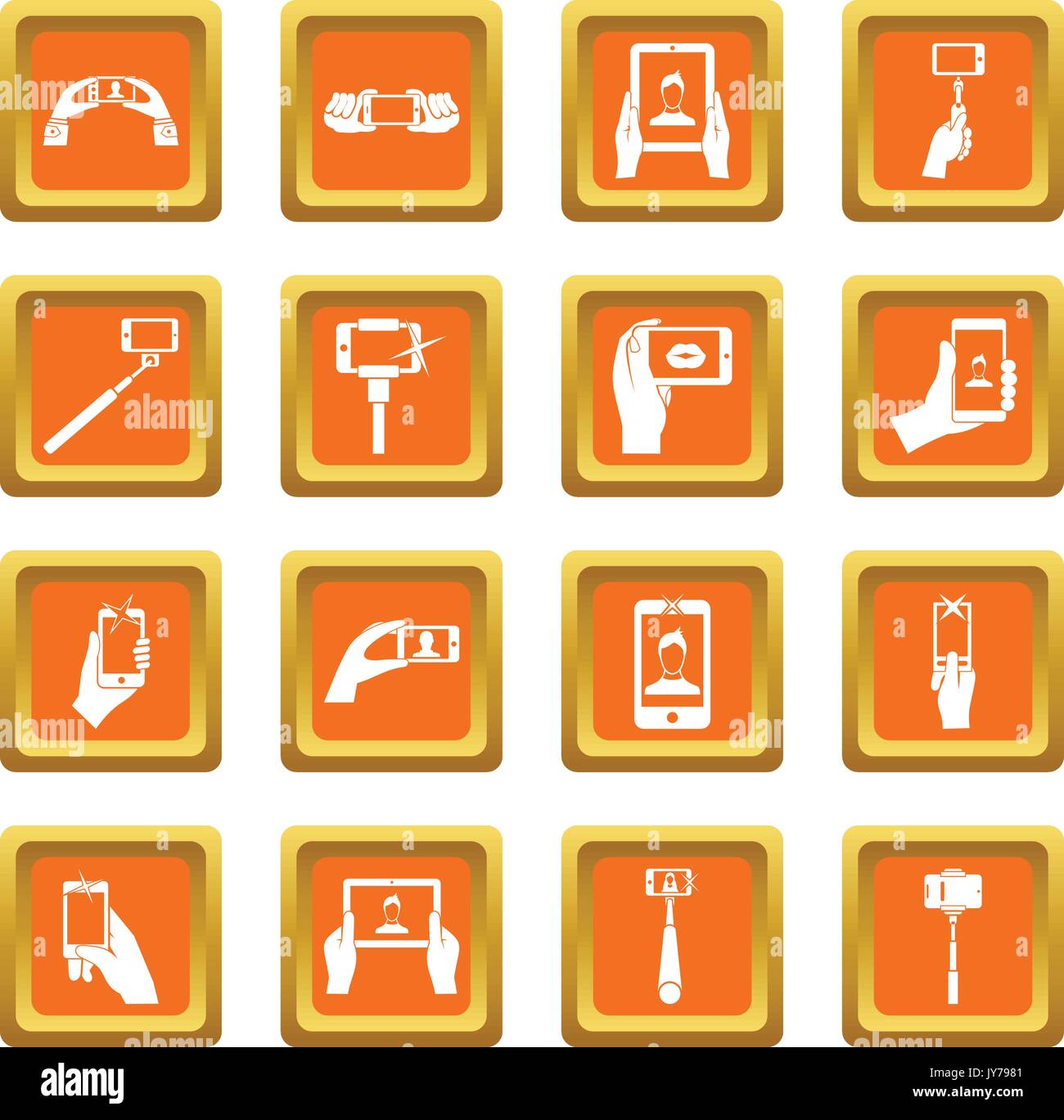 Selfie icons set orange Stock Vector