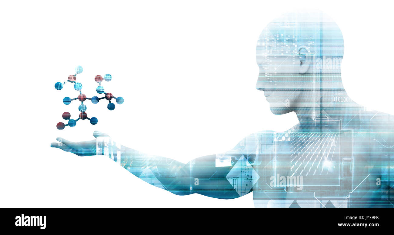 Science Technology and 3d Genetic Atomic Concept Stock Photo