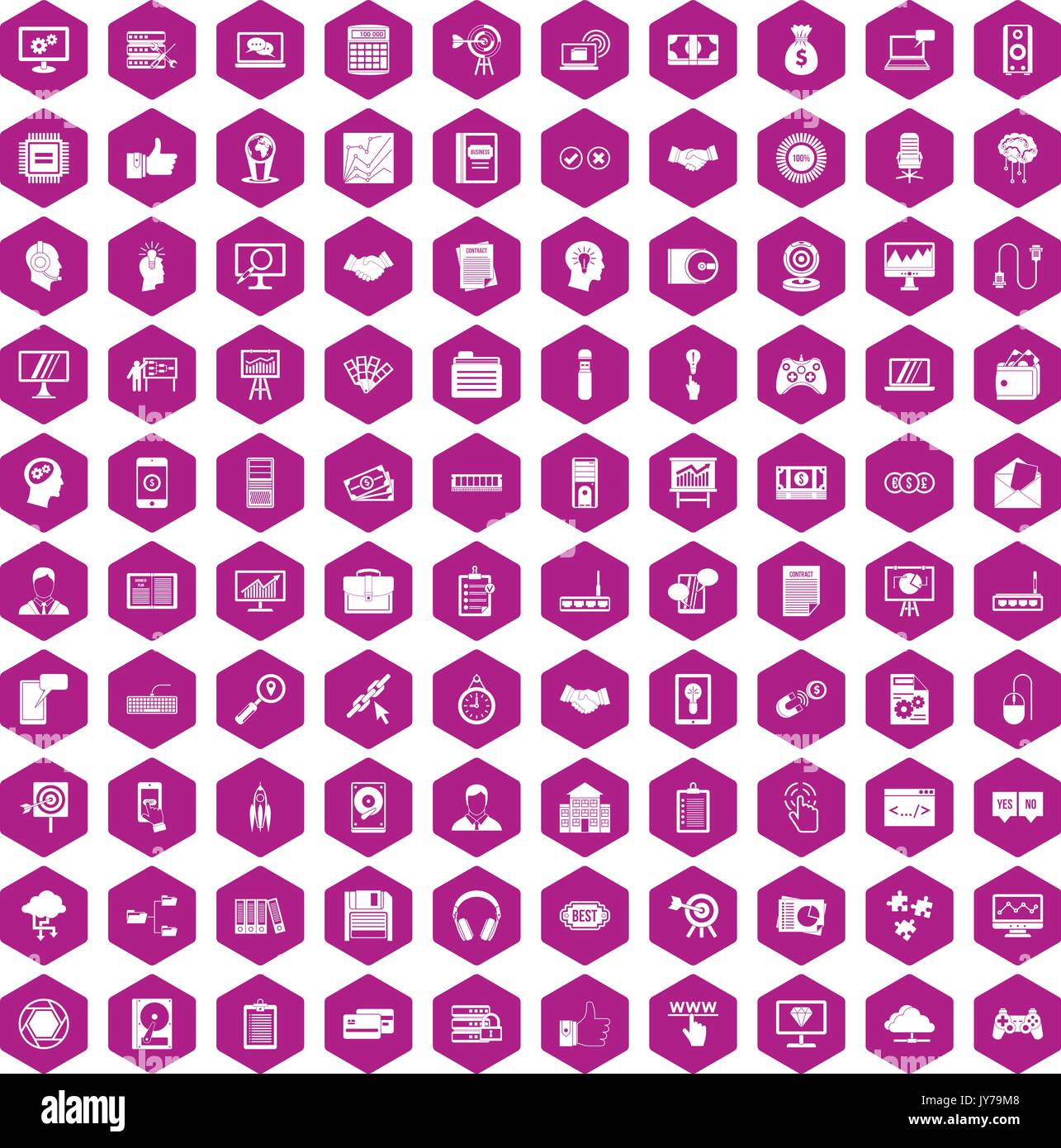 100 web development icons hexagon violet Stock Vector