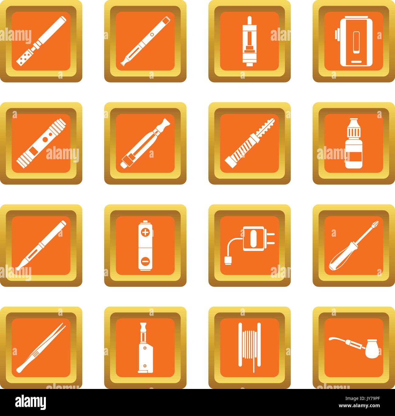 Vaping icons set orange Stock Vector