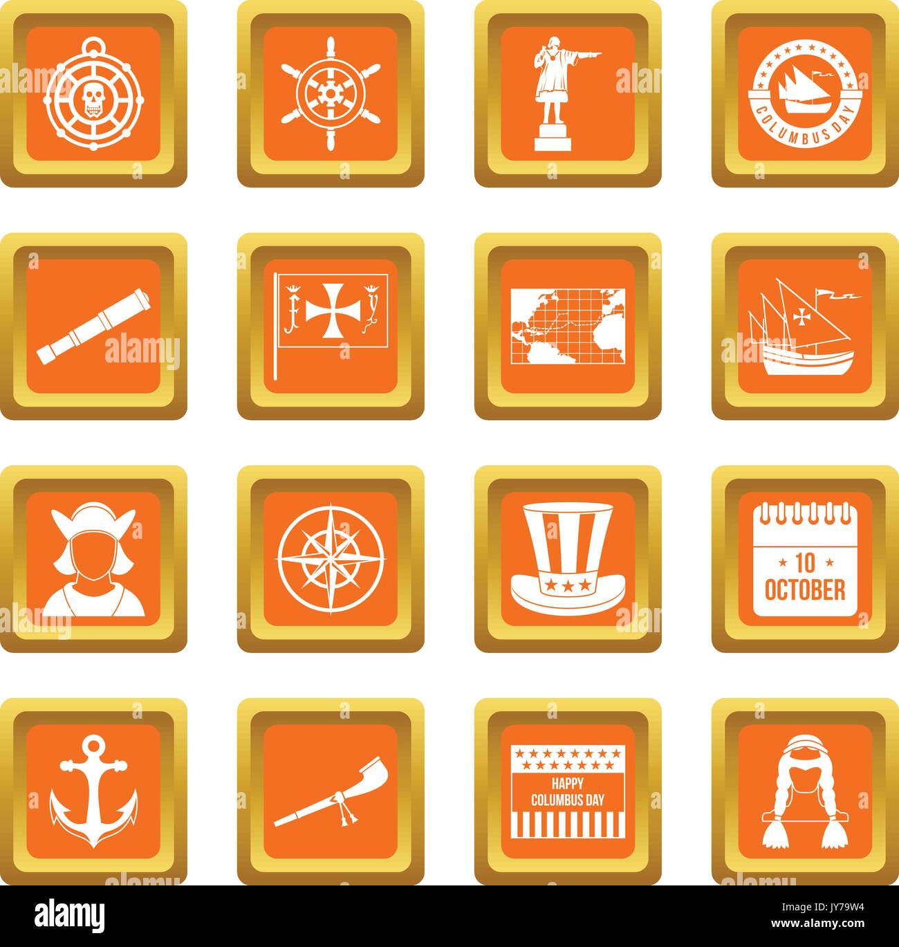 Columbus Day icons set orange Stock Vector