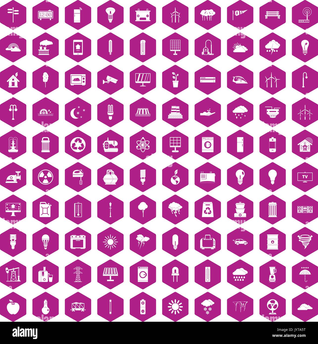 100 windmills icons hexagon violet Stock Vector