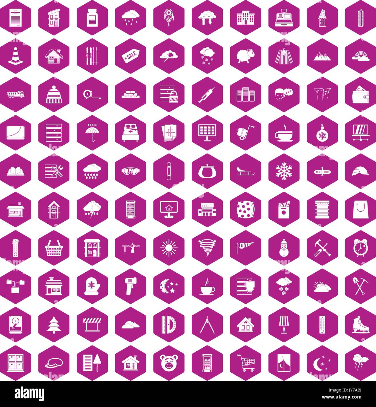100 windows icons hexagon violet Stock Vector