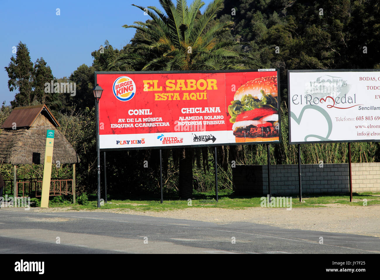 Burger King restaurant sign near Conil and Chiclana, Cadiz province, Spain Stock Photo