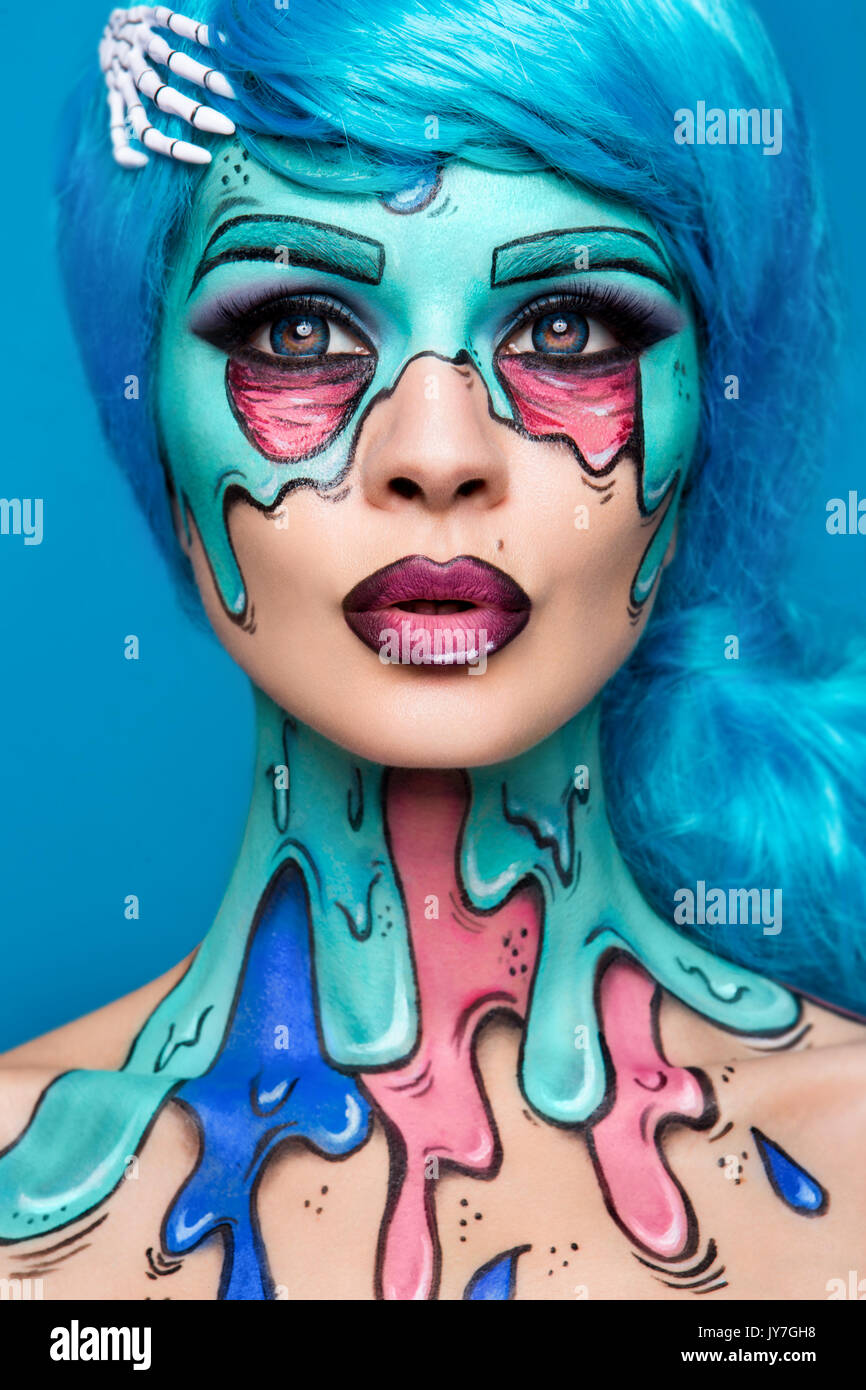 Fashionable zombie girl. Portrait of a pinup zombie woman. Body