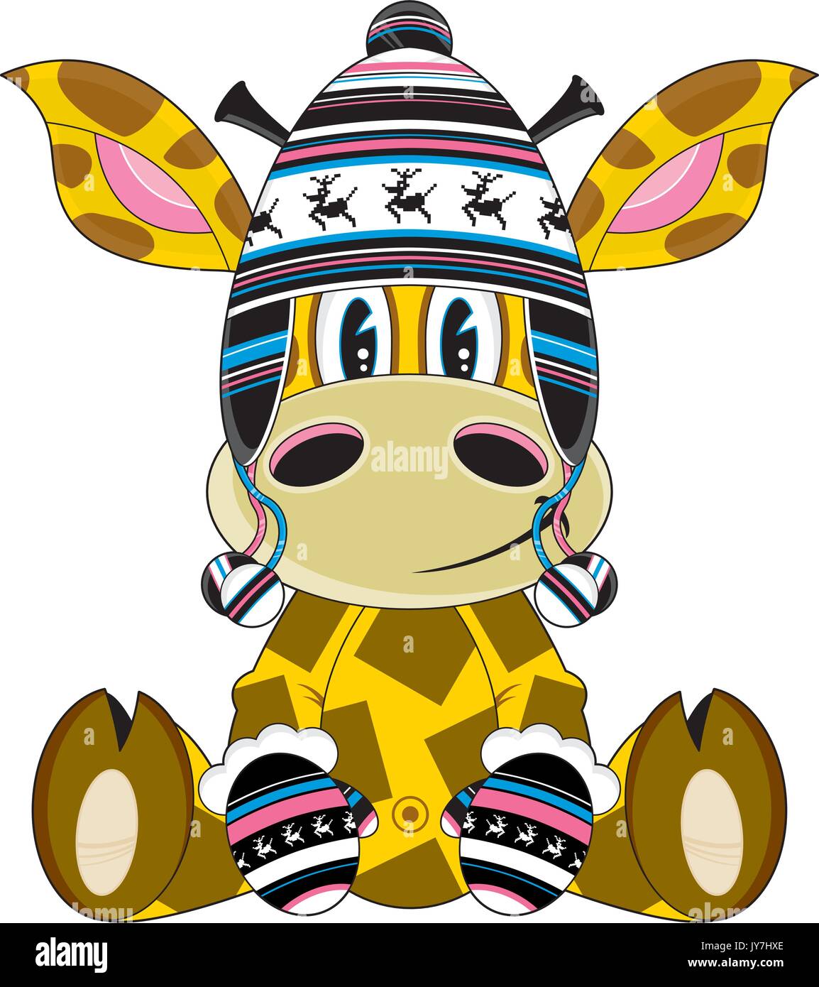 Cute Cartoon Giraffe wearing Wooly Hat and Mittens Vector Illustration ...
