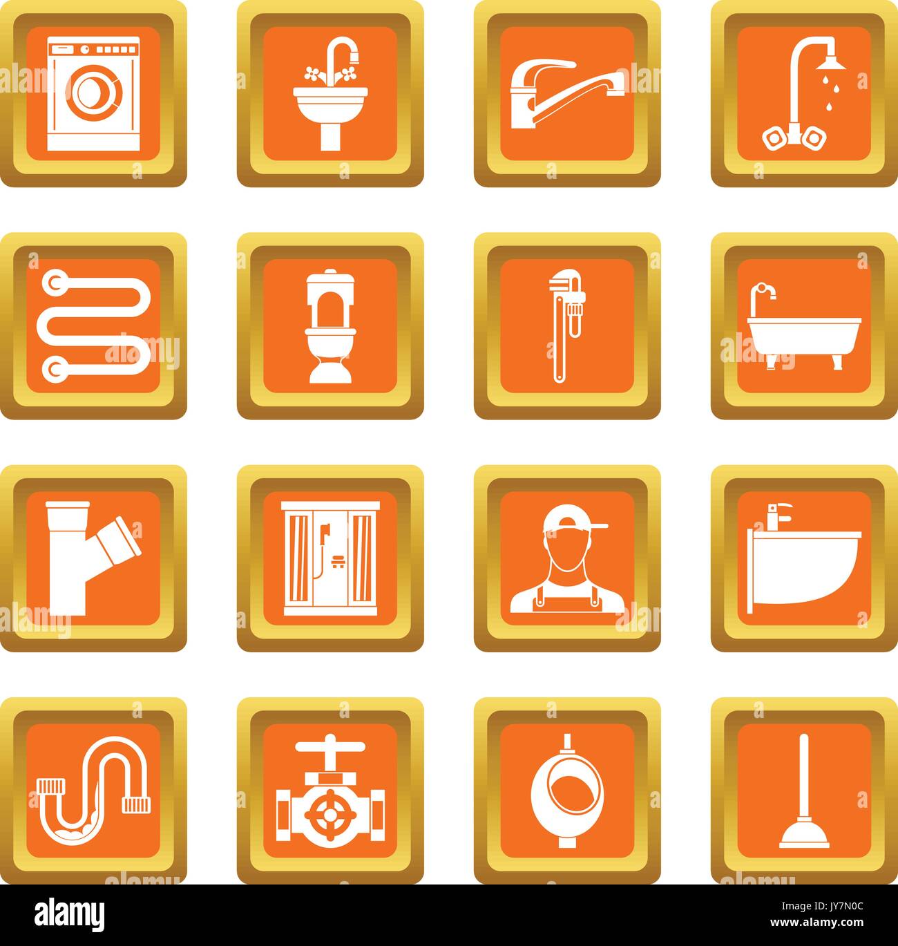 Plumbing icons set orange Stock Vector