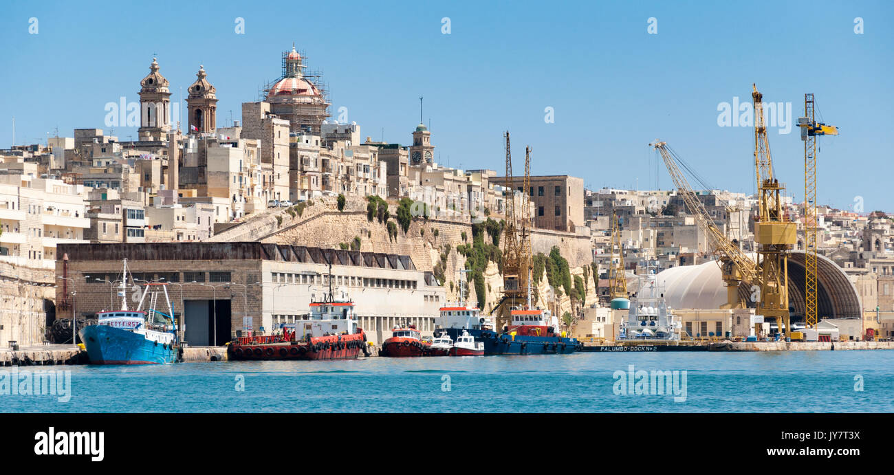 The dry docks area from the Grand Harbour, Valletta, Malta Stock Photo