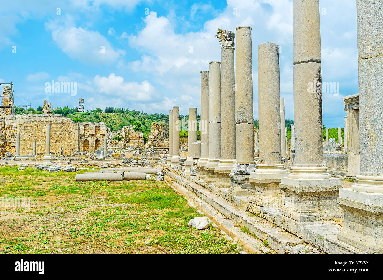 The broken columns of Tyche Temple (Tholos), located in ancient