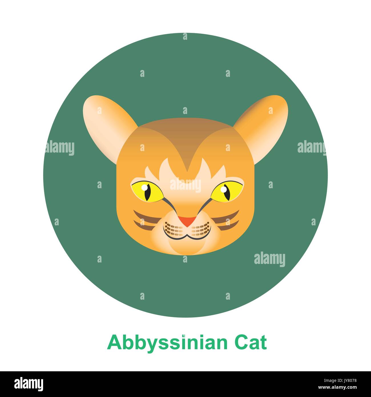 Colorful Cartoon Abbyssinian Cat in Circle, happy and running on white background - Vector clipart illustration Stock Vector