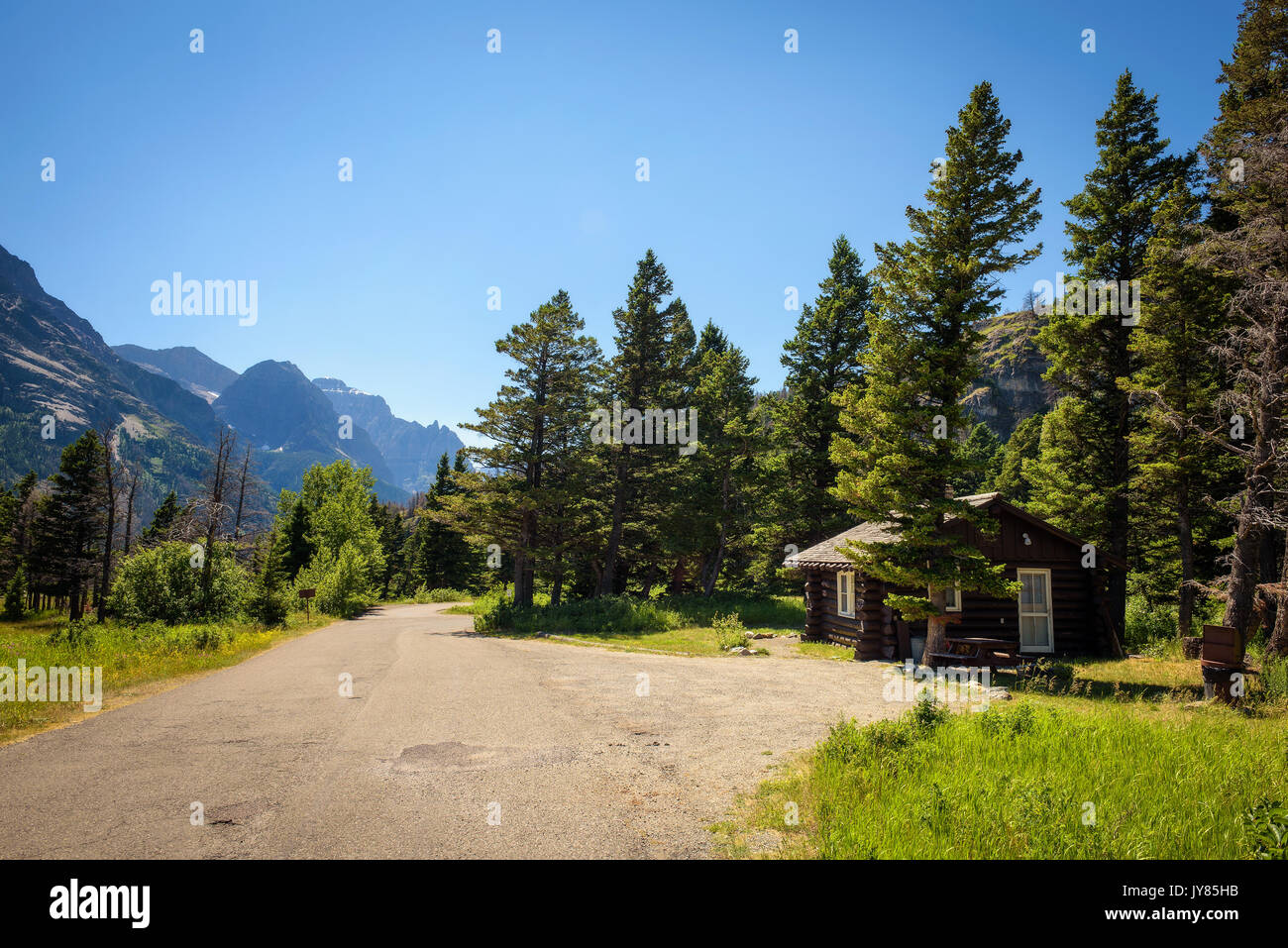 Cabin near Saint Mary Lake in Glacier National Park. Stock Photo