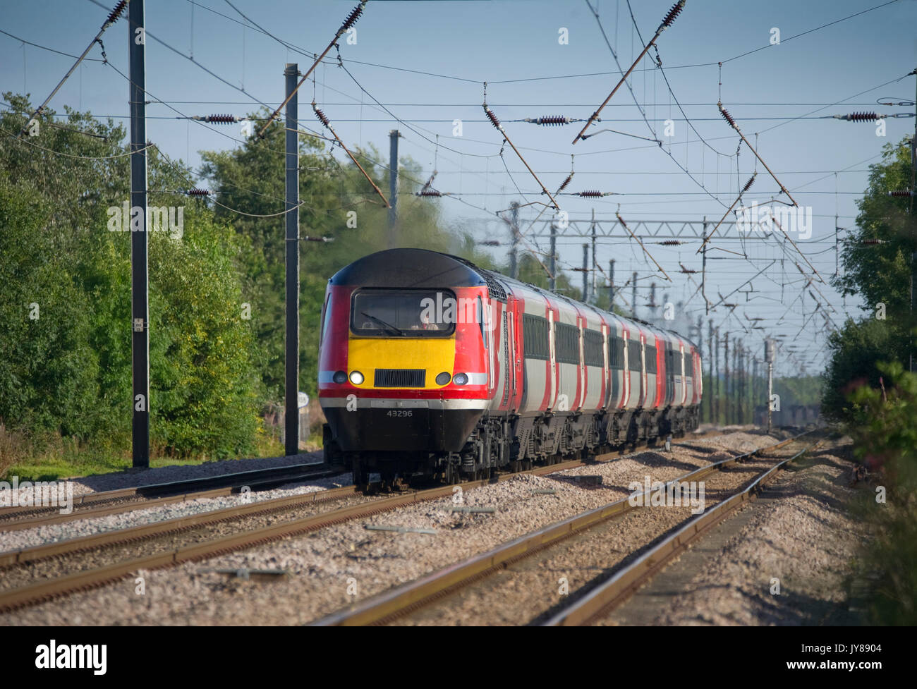High Speed Trains on East Coast Main Line at Abbots Ripton, Cambridgeshire Stock Photo
