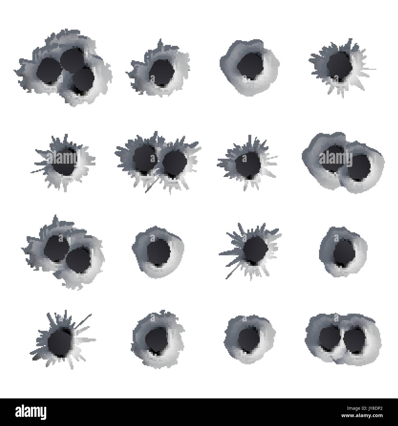 Metal Bullet Holes Set Vector. Realistic Caliber Weapon Holes Punched