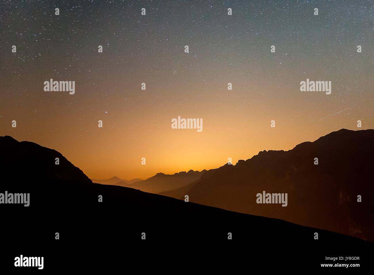 A starry night in Motta di Campodolcino, Valchiavenna, Valtellina, Lombardy Italy Europe Stock Photo