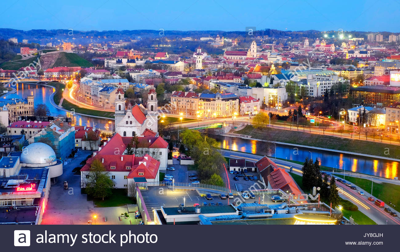 Panoramic view of Vilnius from the Skybar rooftop bar, Vilnius Stock