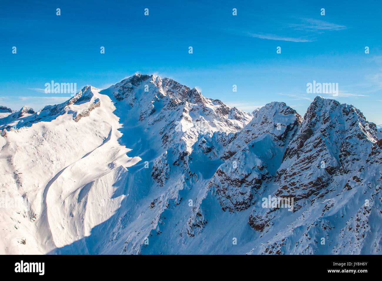 Aerial view of Mount Disgrazia and Corni Bruciati Valmasino,Valtellina Lombardy, Italy Europe Stock Photo