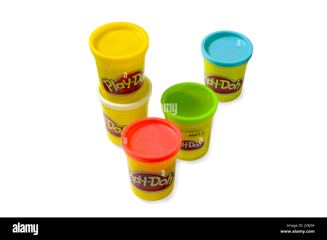 Bangkok,Thailand-June 12th 2017:Image Set of colorful Play doh toy clay on isolated white background,a non-toxic modeling compound that was first mark Stock Photo